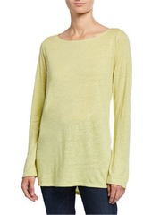 Eileen Fisher Bateau-Neck Long-Sleeve Organic Linen Top
