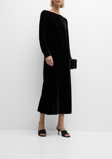 Eileen Fisher Bateau-Neck Velvet Midi Shift Dress