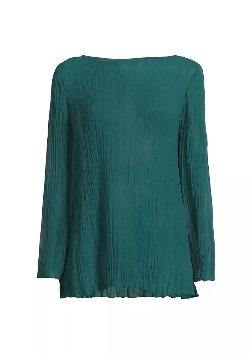 Eileen Fisher Boatneck Pleated Silk Tunic