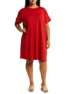 Eileen Fisher Boxy Crewneck T-Shirt Dress In Cinnabar