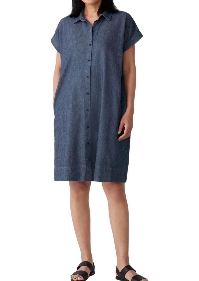 Eileen Fisher Cap Sleeve Shirt Dress In Denim