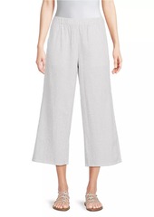 Eileen Fisher Check Cotton Cropped Wide-Leg Pants