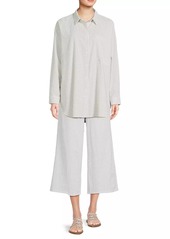 Eileen Fisher Check Cotton Cropped Wide-Leg Pants