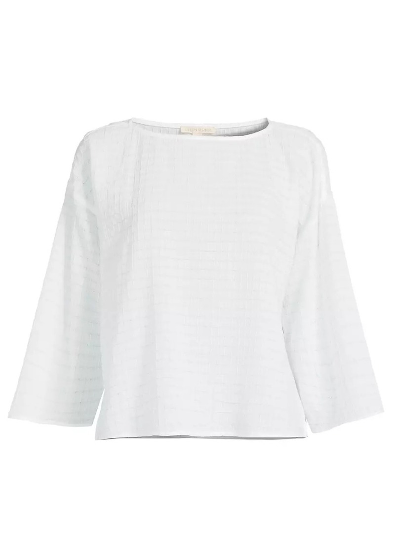 Eileen Fisher Checkered Cotton Bateau Top