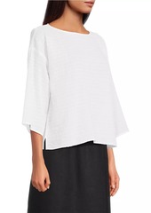 Eileen Fisher Checkered Cotton Bateau Top