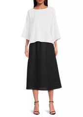 Eileen Fisher Checkered Cotton Bateau Top