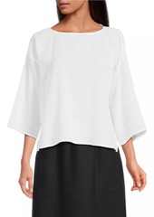 Eileen Fisher Checkered Cotton Bateau Top