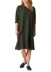 Eileen Fisher Classic Collar Side Slit Silk Dress