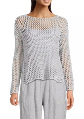 Eileen Fisher Cotton Crochet Long-Sleeve Top