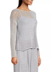 Eileen Fisher Cotton Crochet Long-Sleeve Top