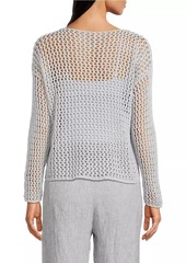 Eileen Fisher Cotton Crochet Long-Sleeve Top