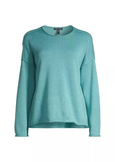 Eileen Fisher Crewneck Cotton-Blend Pullover Sweater