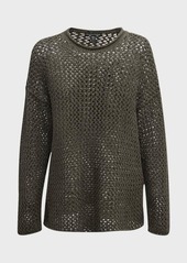 Eileen Fisher Crewneck Open-Stitch Boucle Pullover