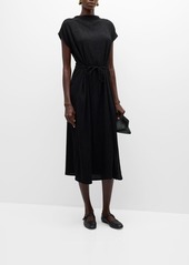 Eileen Fisher Crinkled Funnel-Neck Midi Dress