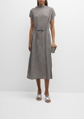 Eileen Fisher Crinkled Funnel-Neck Midi Dress