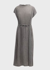 Eileen Fisher Crinkled Funnel-Neck Midi Dress