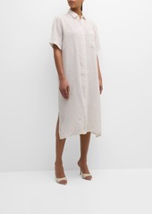 Eileen Fisher Crinkled Striped Organic Linen Midi Shirtdress