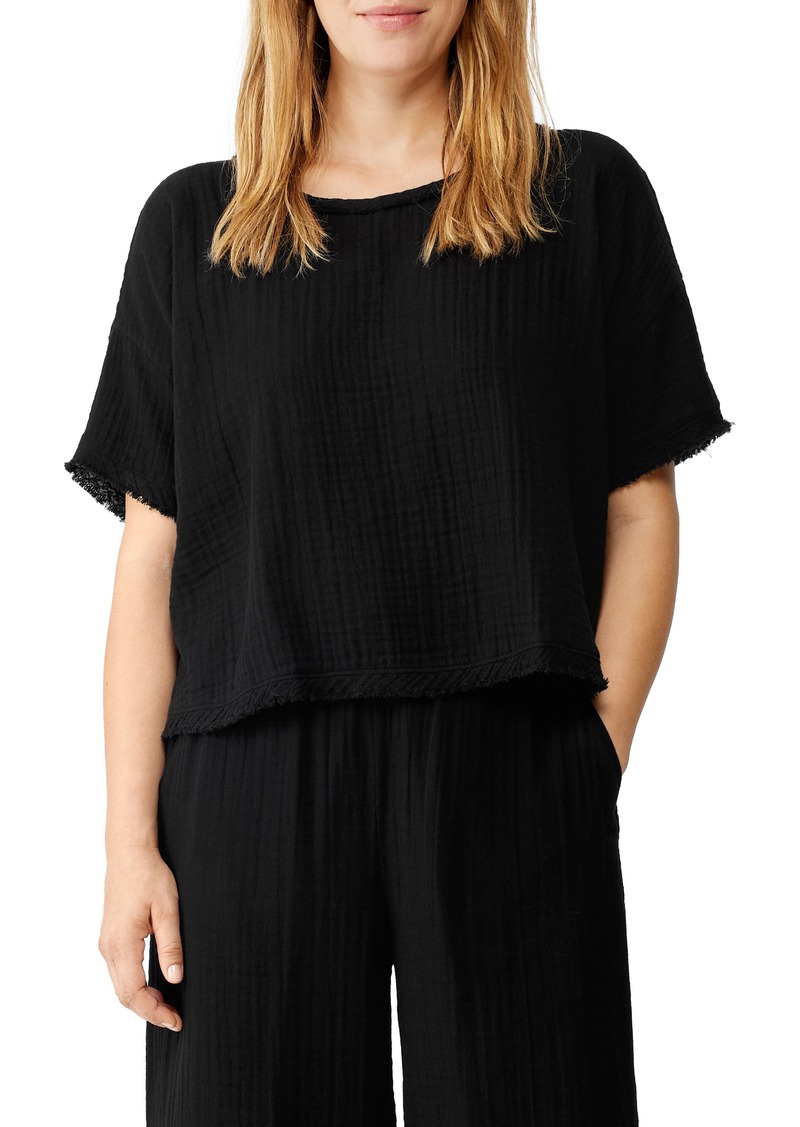 Eileen Fisher Ballet Neck Organic Cotton Boxy Top in Black at Nordstrom Rack