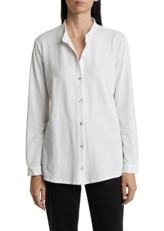 Eileen Fisher Band Collar Jersey Button-Up Shirt
