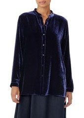 Eileen Fisher Band Collar Velvet Button-Up Shirt