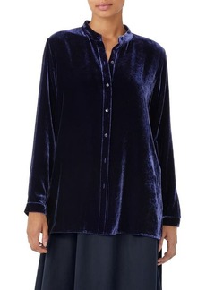 Eileen Fisher Band Collar Velvet Button-Up Shirt