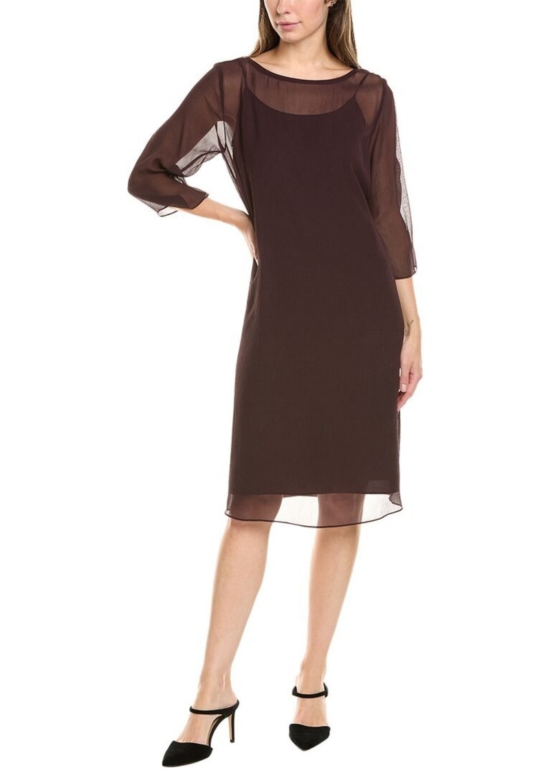 EILEEN FISHER Bateau Neck Silk Shift Dress