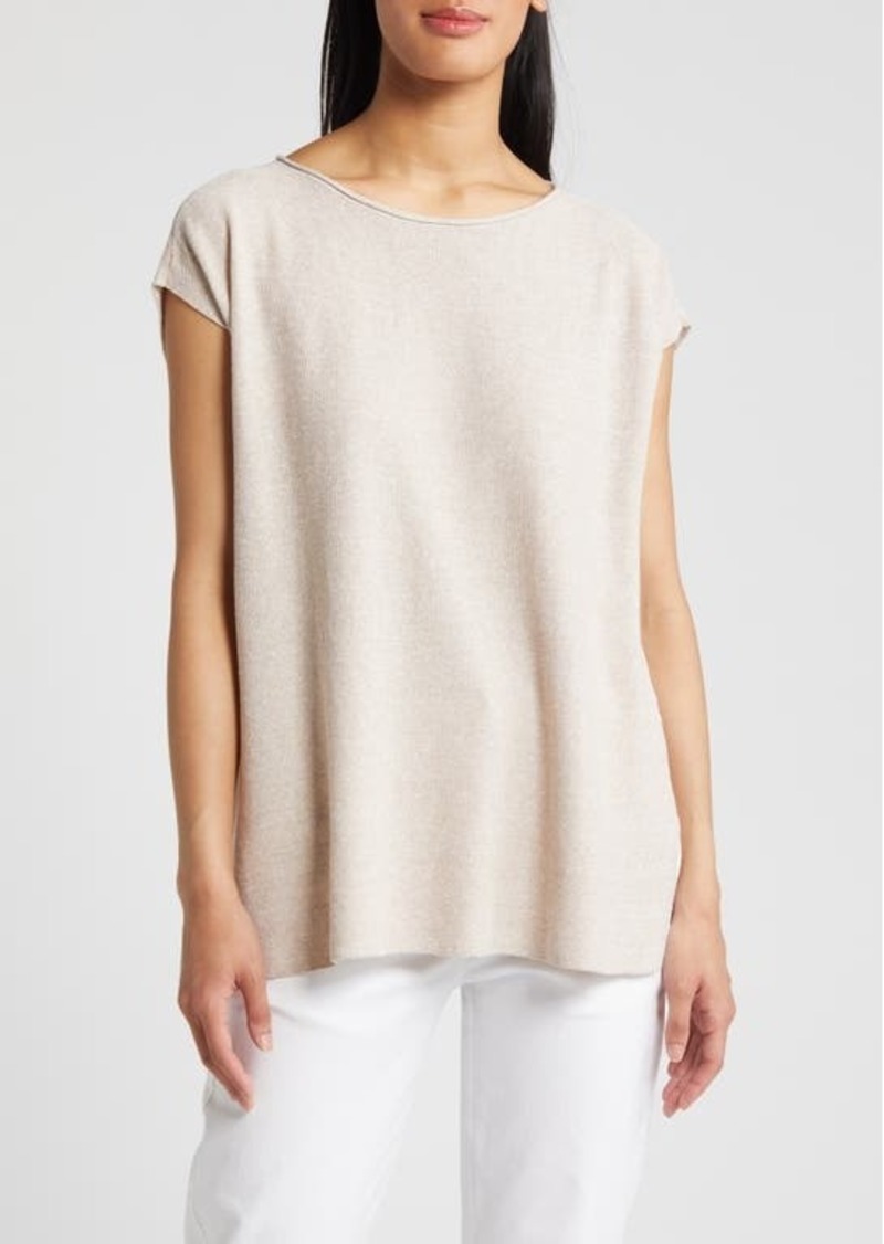 Eileen Fisher Bateau Neck Sleeveless Organic Linen & Organic Cotton Tunic Sweater