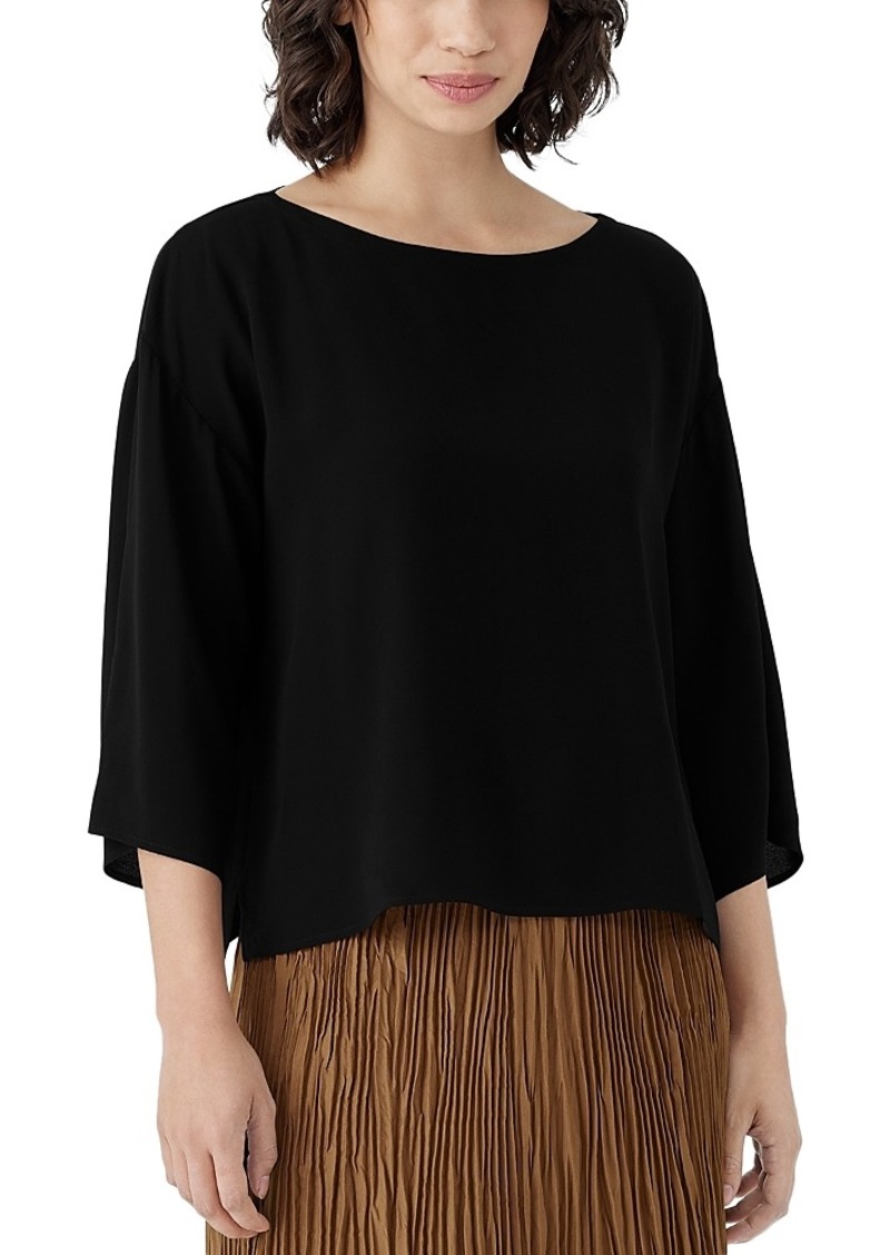Eileen Fisher Boat Neck Silk Boxy Top