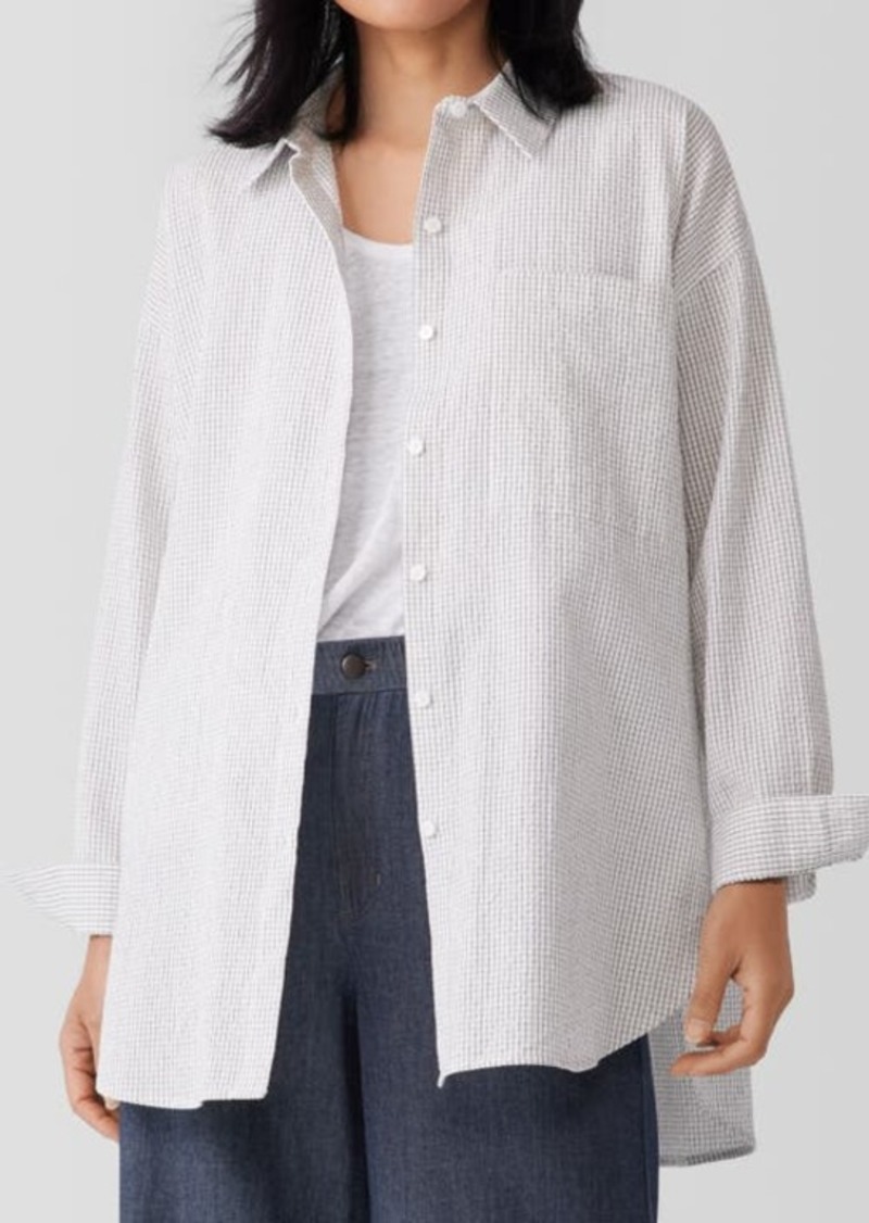 Eileen Fisher Classic Collar Check Organic Cotton Button-Up Shirt