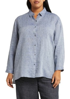Eileen Fisher Classic Collar Easy Organic Linen Chambray Button-Up Shirt at Nordstrom