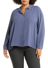 Eileen Fisher Classic Collar Easy Silk Button-Up Shirt in Twilight at Nordstrom