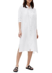 Eileen Fisher Classic Collar Long Sleeve Silk Shirtdress in White at Nordstrom
