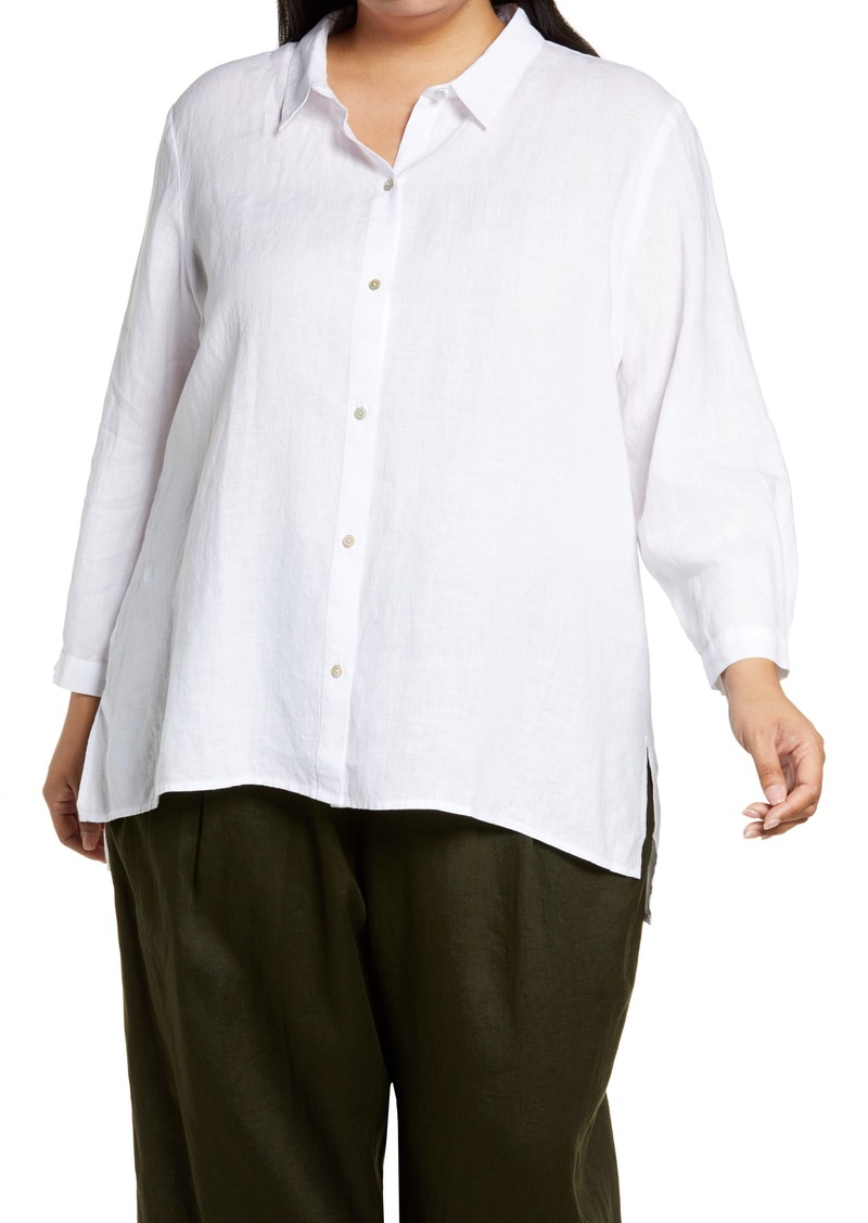 Eileen Fisher Classic Collar Organic Linen Button-Up Shirt (Plus Size)