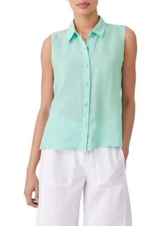 Eileen Fisher Classic Collar Sleeveless Linen Button-Up Shirt