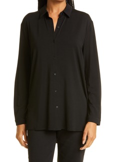 Eileen Fisher Classic Collar Stretch Jersey Button-Up Shirt in Black at Nordstrom