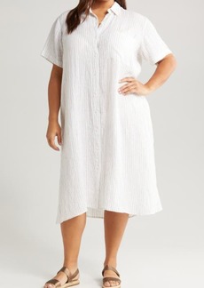 Eileen Fisher Classic Collar Stripe Organic Linen Shirtdress