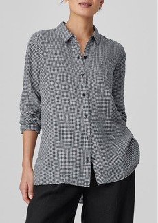Eileen Fisher Classic Gingham Organic Linen Button-Up Shirt