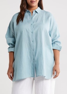 Eileen Fisher Classic Long Organic Linen Button-Up Shirt