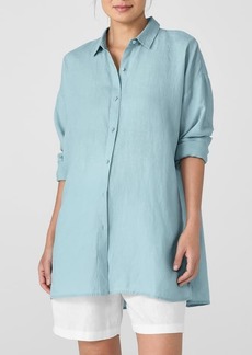 Eileen Fisher Classic Long Organic Linen Button-Up Shirt
