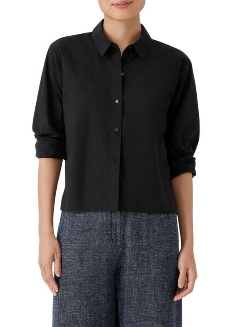 Eileen Fisher Classic Point Collar Organic Cotton Poplin Button-Up Shirt