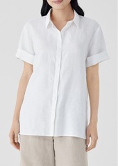 Eileen Fisher Classic Short Sleeve Organic Linen Button-Up Shirt