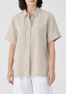 Eileen Fisher Classic Short Sleeve Organic Linen Button-Up Shirt