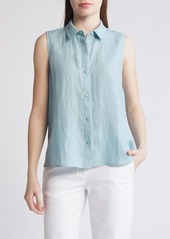 Eileen Fisher Classic Sleeveless Organic Linen Button-Up Shirt