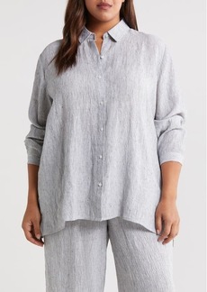 Eileen Fisher Classic Stripe Organic Linen Button-Up Shirt
