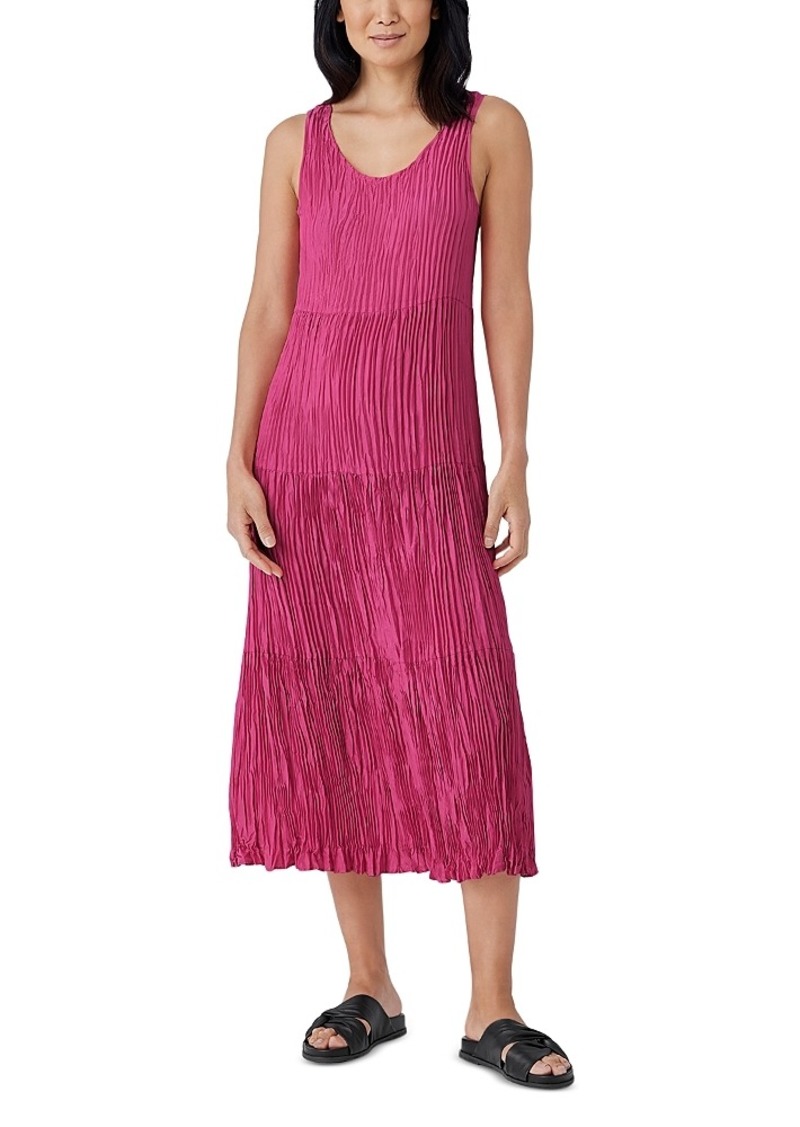 Eileen Fisher Crinkle Silk Tiered Midi Dress