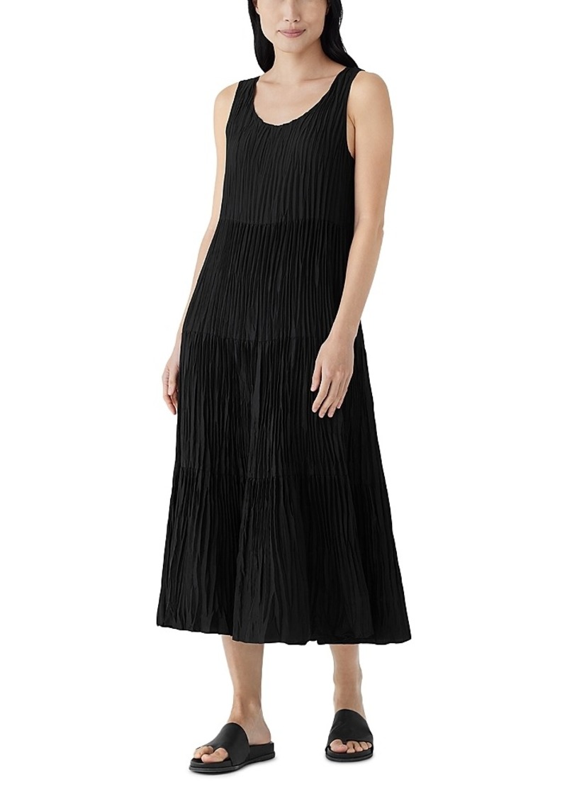 Eileen Fisher Crinkle Silk Tiered Midi Dress