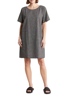 Eileen Fisher Dolman Short Sleeve Hemp & Organic Cotton Dress in Black/Soft White at Nordstrom Rack