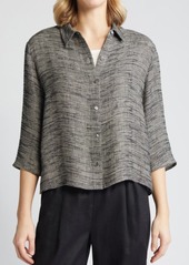 Eileen Fisher Jacquard Organic Linen Blend Button-Up Shirt