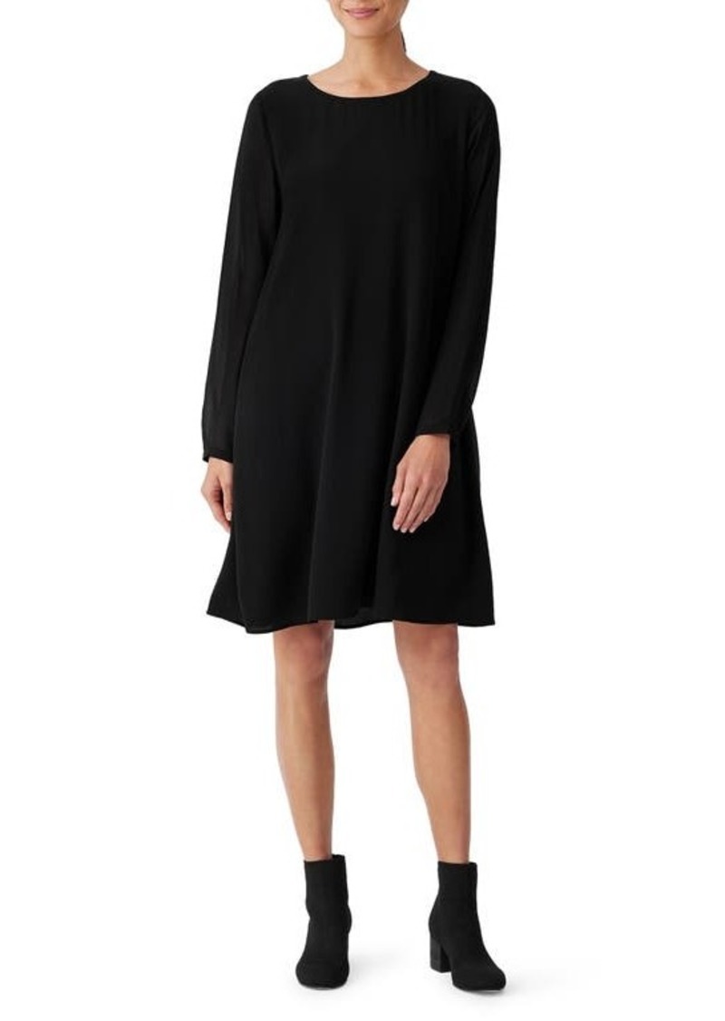 Eileen Fisher Sheer Long Sleeve Silk Georgette Dress