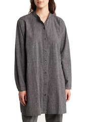 Eileen Fisher Long Sleeve Hemp & Organic Cotton Shirtdress in Black/Soft White at Nordstrom Rack